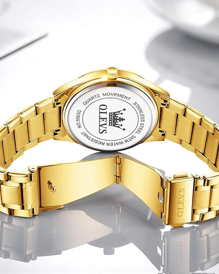 OLEVS Men's Luxury Watch Waterproof Luminous Easy Read Chronograph Watches Full Gold/White Dail/Black Face with Calendar Wristwatch