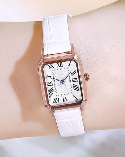 PASOY Vintage Womens Watch Analog Quartz Waterproof Ladies Watches for Women with Leather Strap Square Dial
