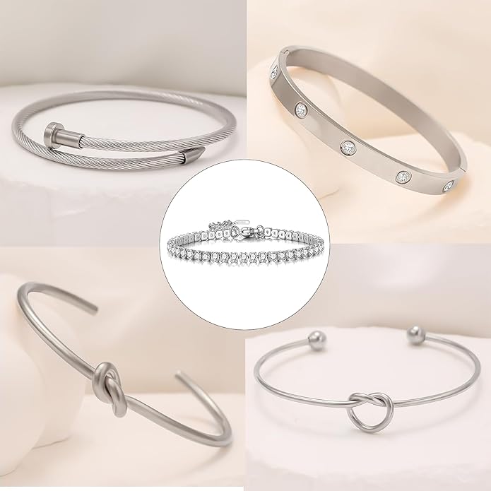 18 K Gold Plated Love Bangle Bracelet Stack Cuff Jewelry for Women Jewelry Set for Women Gift with Box