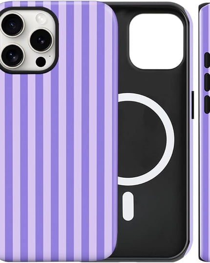 Magnetic for iPhone 11 Case Cute Stripes Phone Case, Shockproof Slim TPU and Hard PC Protective Phone Cover Compatible with MagSafe Designed for Women Girls, Light Purple