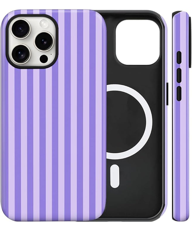 Magnetic for iPhone 11 Case Cute Stripes Phone Case, Shockproof Slim TPU and Hard PC Protective Phone Cover Compatible with MagSafe Designed for Women Girls, Light Purple