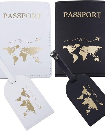 Mr and mrs Honeymoon Passport Wallets Travel Holder Set, Couple Travel Luggage Tags Passport Cover - cute map pattern for Wedding Bridal Shower Gift