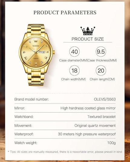 OLEVS Men's Luxury Watch Waterproof Luminous Easy Read Chronograph Watches Full Gold/White Dail/Black Face with Calendar Wristwatch