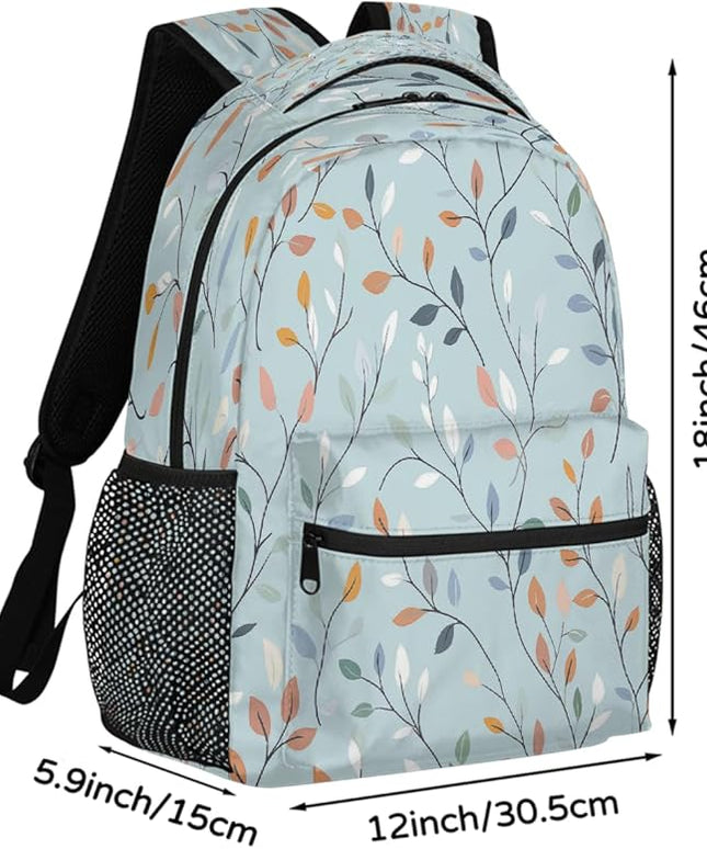 Large Backpack with 15.6 Inch Laptop Compartment, Leaves Vines Blue Adult Backpack for Work, Travel & School College Boys Girls