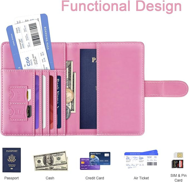 Passport Holder Cover Initail Letter A-Z Travel Wallet Embossed Design RFID Blocking Card Holder Personalized Gift Passport Cover Wallet, Passport Book Holders for Women and Girls, Pink-B