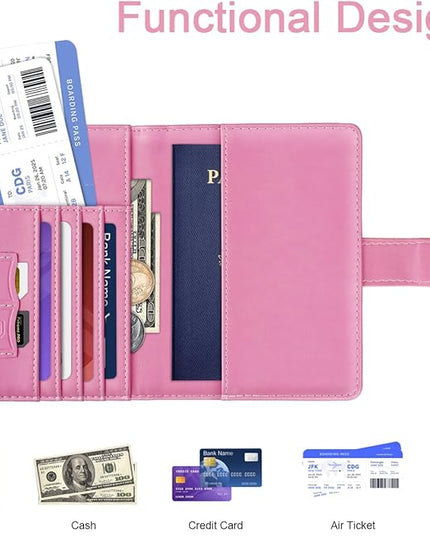 Passport Holder Cover Initail Letter A-Z Travel Wallet 3D Embossed Design RFID Blocking Card Holder Personalized Gift Passport Cover Wallet, Passport Book Holders for Women and Girls, Pink-A
