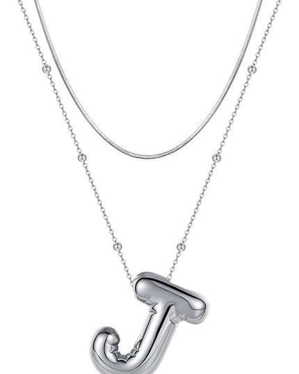 LUCA SMITH Initial Necklaces for Women, Dainty Balloon Bubble Letter, Name Letter Alphabet Pendant Layered Choker Chain Jewelry Gift