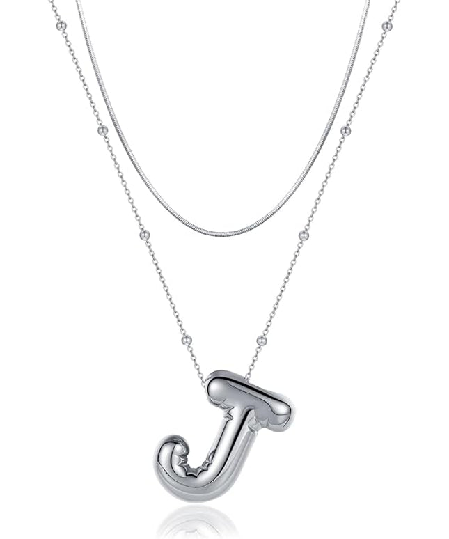LUCA SMITH Initial Necklaces for Women, Dainty Balloon Bubble Letter, Name Letter Alphabet Pendant Layered Choker Chain Jewelry Gift