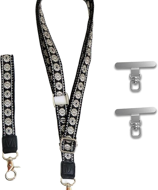 LEMEDE Wrist Keychain and Adjustable Phone Lanyard, Silver Hook Phone Crossbody Strap with 360° Rotating Phone Pads