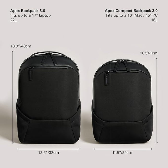 Troubadour Apex 3.0 Compact - 16L Premium Laptop Backpack - Ergonomic & Water Resistant - Designed for Work and Travel - Black