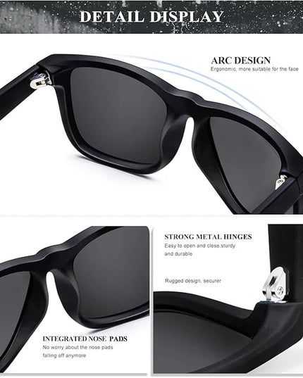 KALIYADI Sunglasses Men Polarized Sun glasses for Mens Womens Classic Matte Black Frame UV Protection 3pack