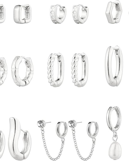 9 Pairs Gold Chunky Hoop Earrings Set for Women, 14K Gold Plated Twisted Huggie Hoop Earring Hypoallergenic, Lightweight Thick Open Hoops Earrings Jewelry Gifts.