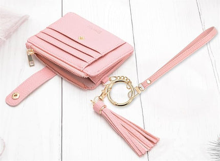 COOLANS Silicone Bracelet Wristlet Wallet Credit Card Holder RFID,ID Window,Key Ring Tassel,Slim Wallet Women Keychain Purse