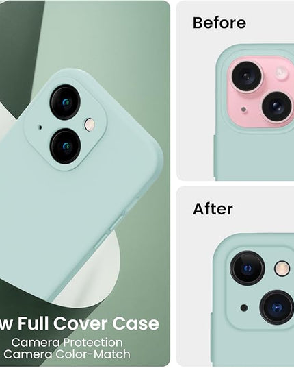 FireNova Designed for iPhone 15 Plus Case, Silicone [Camera Protection] Case with [2 Screen Protectors], Soft Anti-Scratch Microfiber Lining Inside, 6.7 inch, Mint Green