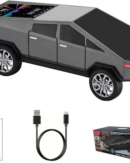 Futuristic Pickup Truck Bluetooth Speaker with LED Display Screen – TWS Stereo, FM Radio, USB/TF Playback, LED Headlights, Built-in Mic, Gift for Truck Fans, Auto Style Lovers&Tech Collectors (Gray)