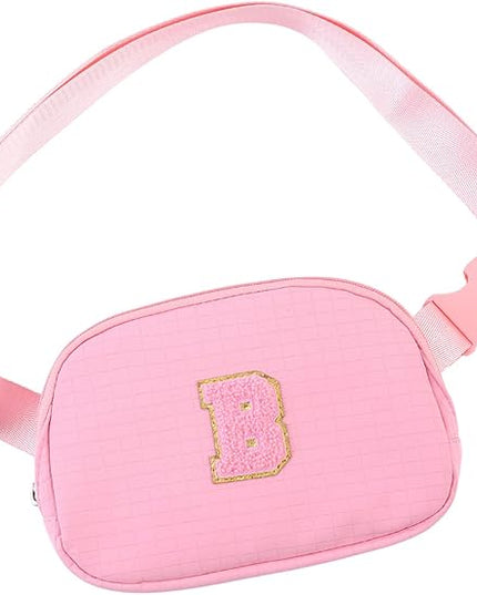 Glratn Initial Letter Fanny Pack for Girls,Patch Belt Bag,Toddler Crossbody Bags，Gifts for 3 4 5 6 7 8 9 10 11 12 Year Old Teens Kids,Christmas Graduation Gifts for Teen Girls.(Pink-B)