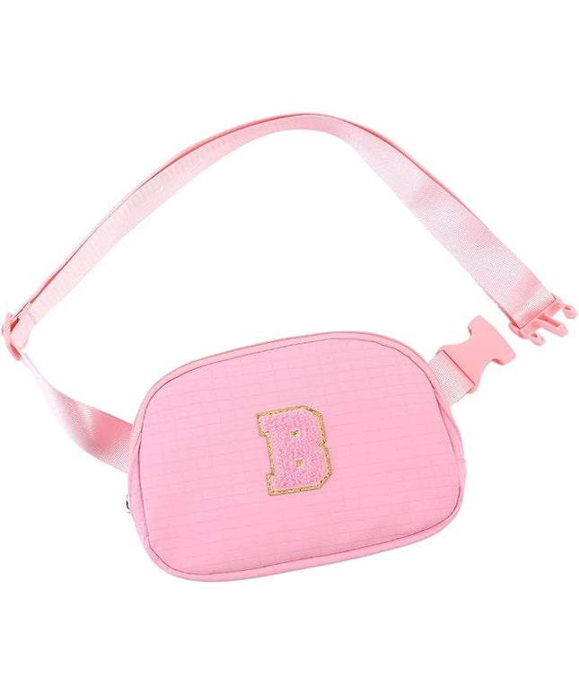 Glratn Initial Letter Fanny Pack for Girls,Patch Belt Bag,Toddler Crossbody Bags，Gifts for 3 4 5 6 7 8 9 10 11 12 Year Old Teens Kids,Christmas Graduation Gifts for Teen Girls.(Pink-B)