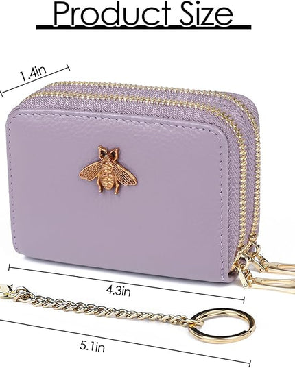 imeetu RFID Credit Card Holder, Small Leather Zipper Card Case Wallet for Women