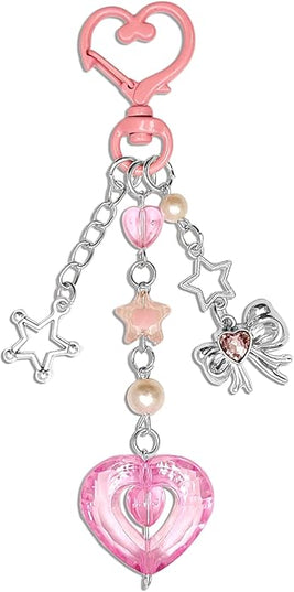 Keychain for Women Gold Bow Angel Wings KeyChains Novel Star Heart Strawberry Racket Pendants Bag Charm Key Chains