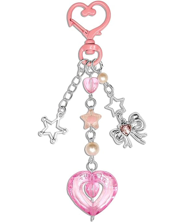 Keychain for Women Gold Bow Angel Wings KeyChains Novel Star Heart Strawberry Racket Pendants Bag Charm Key Chains