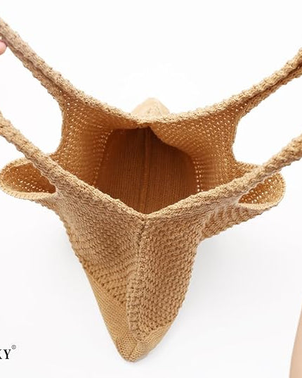 COOKOOKY Crochet Beach Tote bag Summer Beach Bag for Women Aesthetic Mesh Tote Bag Hippie Bag Knit Bag