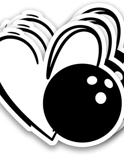 (3Pcs) Bowling Stickers Waterproof Vinyl Bowling Heart Decals for Water Bottle, Tumbler, Phone Case, Poster Board, Laptop, Scrapbooking, Team Players, Coach, 3" x 2.8"