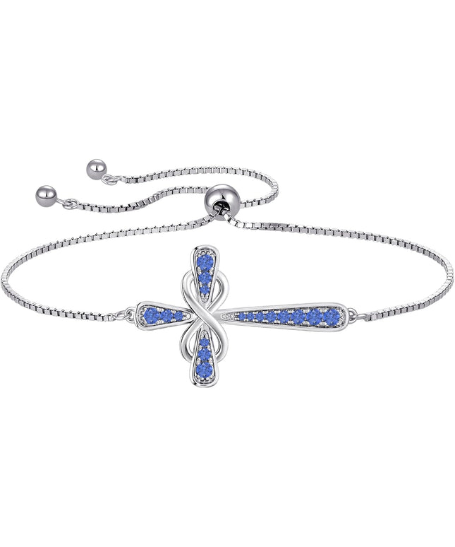 YL Cross Bracelet 925 Sterling Silver Infinity Sideways Link Bracelet Birthstone Jewelry for Women