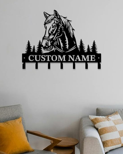 Personalized Custom Name Farm Horse Wall Key Hooks,Metal Horse Art Clothes Hooks,Metal Horse Wall Home Storage Decorative,For Front Door, Hallway, Kitchen, Bedroom,Keys,Hats (Style L)