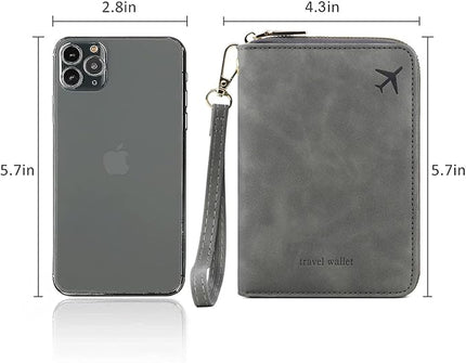 Passport Holder for Travel Women and Men RFID Passport Holder with Card Slots Holder Passport Case Passport cover Passport Wallet Travel Essentials and Accessories (Short Zipper, SZH-Grey)