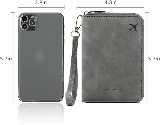 Passport Holder for Travel Women and Men RFID Passport Holder with Card Slots Holder Passport Case Passport cover Passport Wallet Travel Essentials and Accessories (Short Zipper, SZH-Grey)