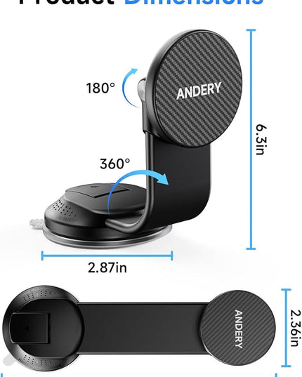 Car Phone Holder for MagSafe [360° Adjustable Memory Alloy Arm | 2400gf Strongest Magnetic Power] Bendable Car Mount, Phone Holders for Your Car for iPhone 17-12 & All Smartphones, with Dashboard Pad