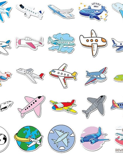 Cartoon Airplane Vinyl Stickers, 50 PCS Waterproof Cartoon Aircraft Decals for Laptops, Scrapbooking, Notebooks, Water Bottles, Suitcases, Phones & DIY Decor
