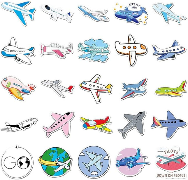 Cartoon Airplane Vinyl Stickers, 50 PCS Waterproof Cartoon Aircraft Decals for Laptops, Scrapbooking, Notebooks, Water Bottles, Suitcases, Phones & DIY Decor
