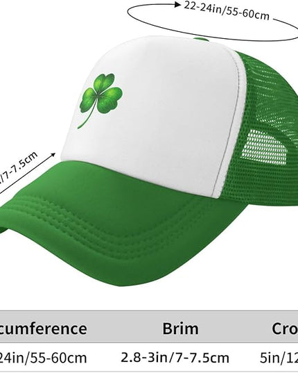 St Patricks Day Lucky Shamrock Hat, Green Clover Baseball Cap for Men Women,Fashion Adjustable Mesh Trucker Hat