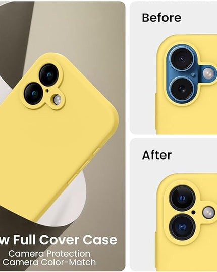 FireNova Designed for iPhone 16 Case, Silicone Upgraded [Camera Protection] Phone Case with [2 Screen Protectors], Soft Anti-Scratch Microfiber Lining Inside, 6.1 inch, Yellow