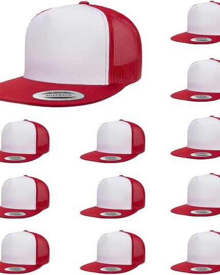 Yupoong 5-Panel YP Classic Trucker Cap | High Profile Flat Visor Snapback | OSFM | Bulk Packs Available
