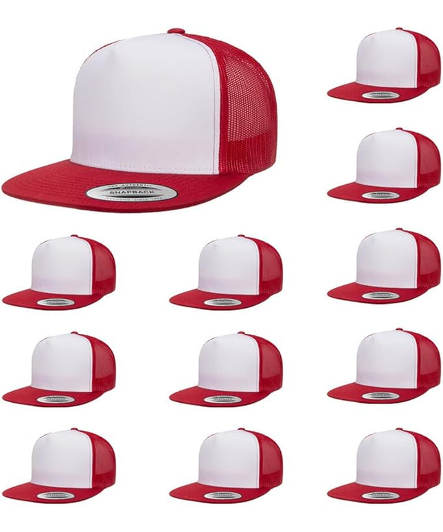 Yupoong 5-Panel YP Classic Trucker Cap | High Profile Flat Visor Snapback | OSFM | Bulk Packs Available