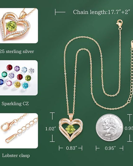 CDE Forever Love Heart Necklaces for Women, Wedding Anniversary, Birthday Mothers Day Christmas Day Gifts for Mom, Mother, Wife, friend, S925 Silver Jewelry with Birthstone Pendant