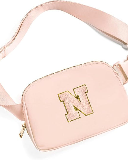 Gitus Gifts for 8 9 10 11 12 Year Old Girls Belt Bag Fanny Pack Crossbody Bags with Initial Letter Patch Cute Stuff Birthday Gifts for Teen Girls Women Personalized Trend Stuff (Coral Pink-N)