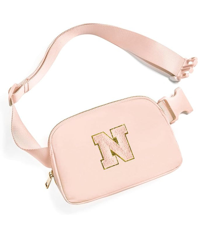 Gitus Gifts for 8 9 10 11 12 Year Old Girls Belt Bag Fanny Pack Crossbody Bags with Initial Letter Patch Cute Stuff Birthday Gifts for Teen Girls Women Personalized Trend Stuff (Coral Pink-N)