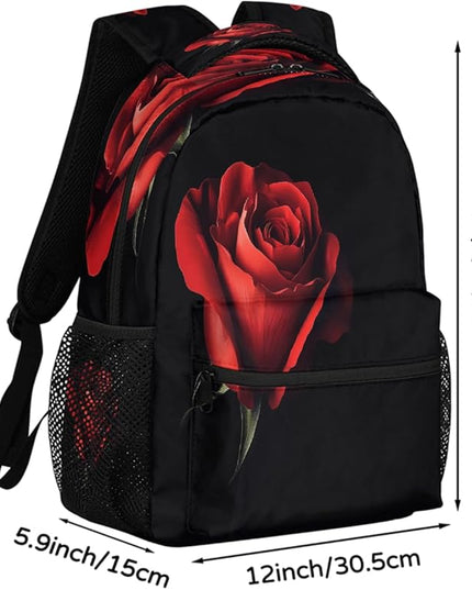 Large Backpack with 15.6 Inch Laptop Compartment, Red Rose Adult Backpack for Work, Travel & School College Boys Girls