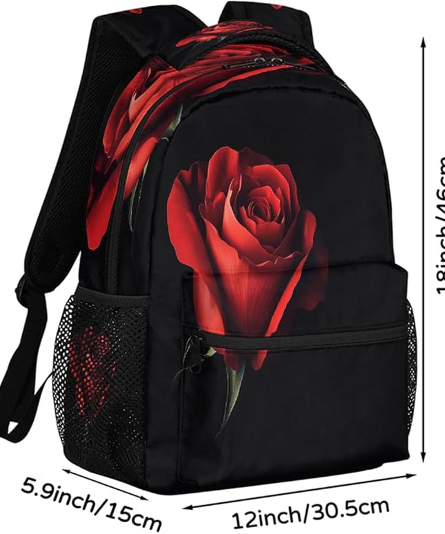 Large Backpack with 15.6 Inch Laptop Compartment, Red Rose Adult Backpack for Work, Travel & School College Boys Girls