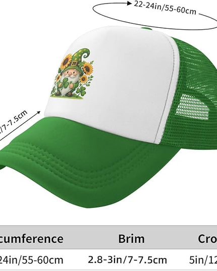 St Patricks Day Lucky Shamrock Hat, Green Clover Baseball Cap for Men Women,Fashion Adjustable Mesh Trucker Hat