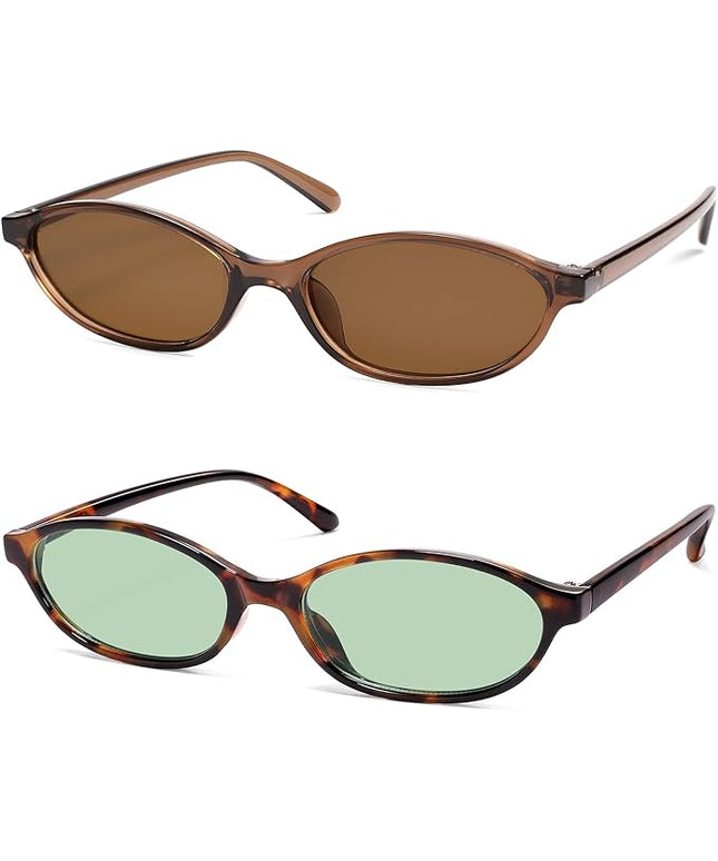 Retro Oval Cat Eye Sunglasses for Women Y2k Trendy Narrow Sunnies Designer Sun Glasses AR82253