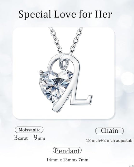 ForeverLove Heart Necklaces for Women, 4-2 Carats Heartshap Moissanite, Silver Pendant Jewelry, Anniversary Birthday Gifts for Wife, Girlfriend, Daughter, Mom