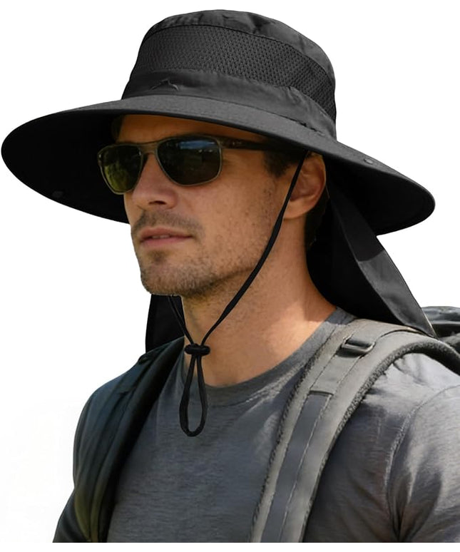 ZOORON Sun Hats for Men Women Fishing Hat with Neck Flap,UPF 50+ Sun Hat Waterproof Wide Brim Bucket Hats for Safari Hiking