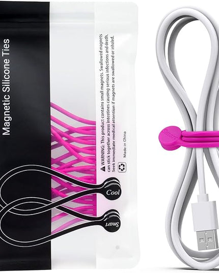 SMART&COOL Reusable Silicone Magnetic Cable Ties for Bundling and Organizing, Holding Stuff, Book Markers, Fridge Magnets, Assorted Color, 7.16'' (10-Pack, Pink)