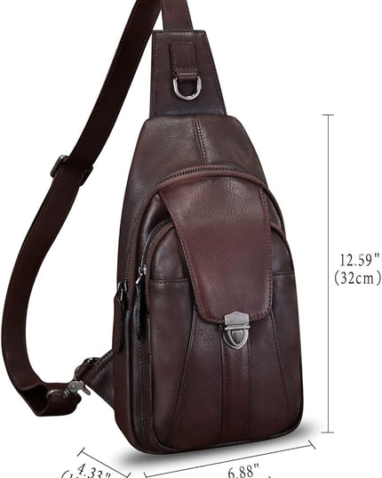Genuine Leather Sling Bag for Women and Man Handmade Retro Hiking Crossbody Backpack Purse Chest Shoulder Daypack