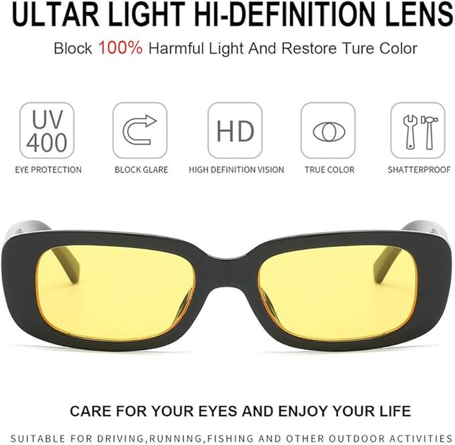 Dollger Rectangle Sunglasses for Women Men Trendy Retro Fashion Sunglasses UV 400 Protection Square Fram