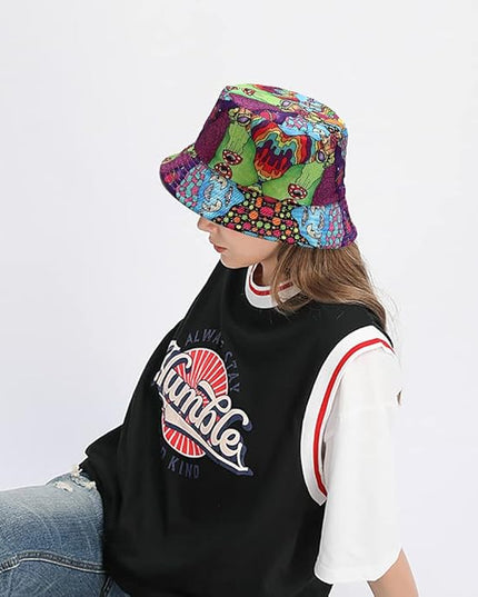 XYIYI Cute Bucket Hat Beach Fisherman Hats for Women, Reversible Double-Side-Wear